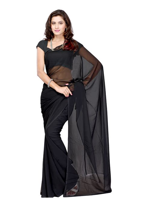 See more ideas about black saree, sarees online, saree. Online Plain Black Colour Georgette Fabric Saree [With ...