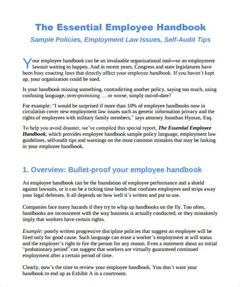 10 Employee Handbook Sample Templates Sample Templates