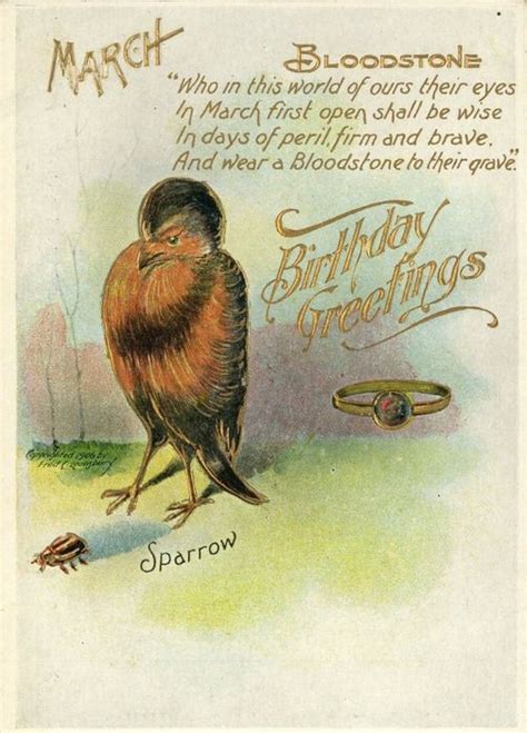 March Bloodstone And Sparrow Birthday Greetings Postcard Artist Fred