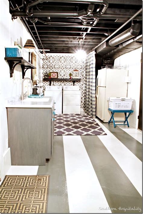 Painting your basement floor may seem like an easy fix to brightening up the space, however you'll want to be aware of a few things before jumping while your concrete patching compound is drying, now is a great time to tape the bottom of your wall and any supports you don't want to get paint on. Unfinished Basement Laundry Room Ideas October 2017 ...