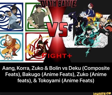 Aang Korra Zuko And Bolin Vs Deku Composite Feats Bakugo Anime