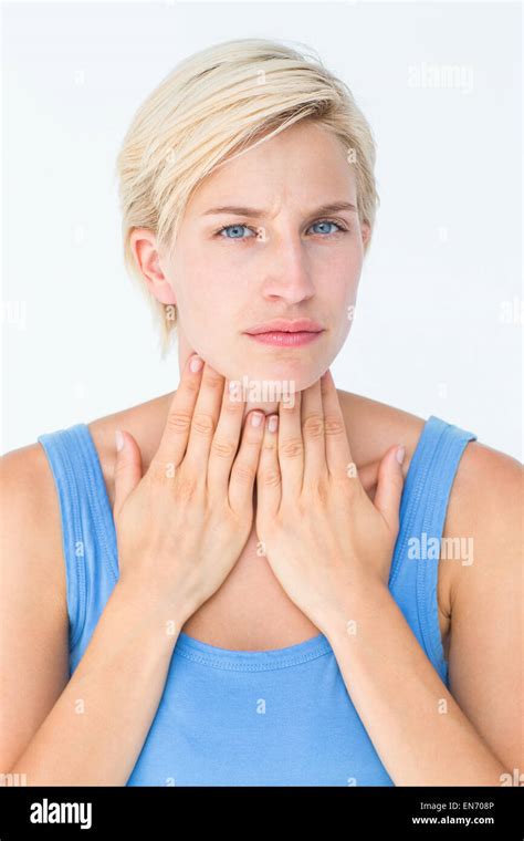 Woman With Throat Pain Looking At Camera Stock Photo Alamy