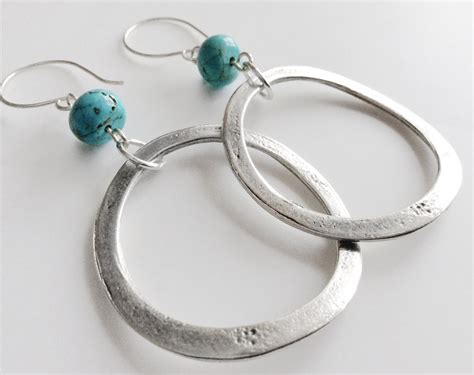 Silver Turquoise Hoop Earrings Large Hoop By Iddybiddyboutique