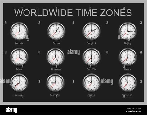 Clocks Showing International Time World Time Zones Stock Vector Image