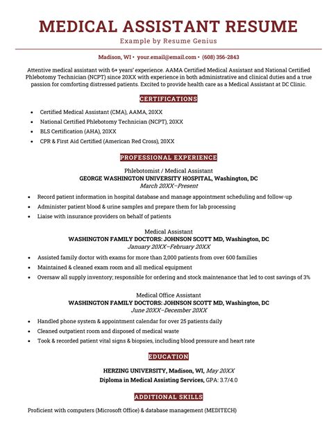 Medical Assistant Resume Examples Free Templates