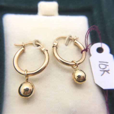 10k gold hoop earrings Removable ball charms | Charm earrings, Etsy