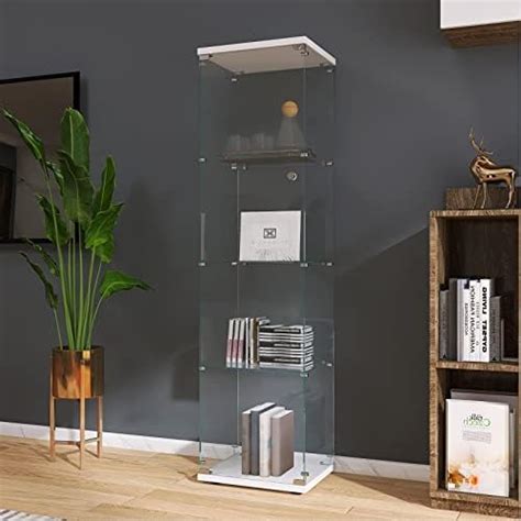 Zacis 4 Tier Glass Display Cabinet With Metal Lock 5mm Tempered Glass Curio Cabinet