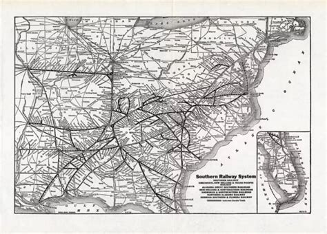 1940 Antique Southern Railway Map Vintage Southern Railroad System Map