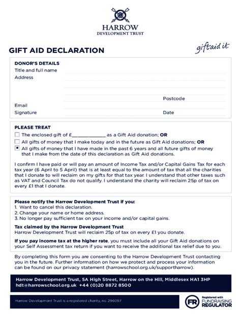 Fillable Online Gift Aid Declaration For A Single Donation Petals