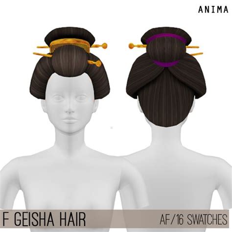 Ts4 F Geisha Hair Anima Geisha Hair Sims 4 Sims Hair