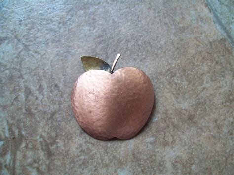 Apple Pin Copper Brass Primitive Folk Brooch Jewelry Teacher Etsy