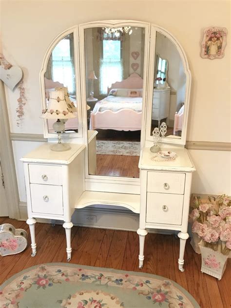 July 29, 2017 bedroom table ideas. Beautiful Antique Vanity with Trifold Mirror and Cane ...
