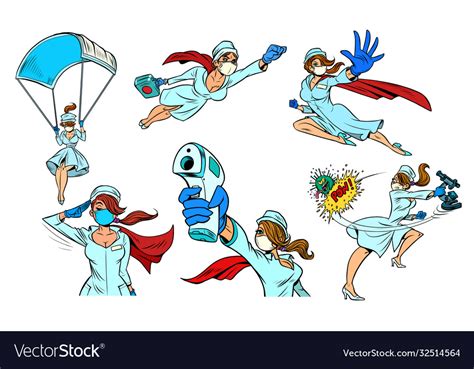 Super Hero Nurse Set Collection Royalty Free Vector Image