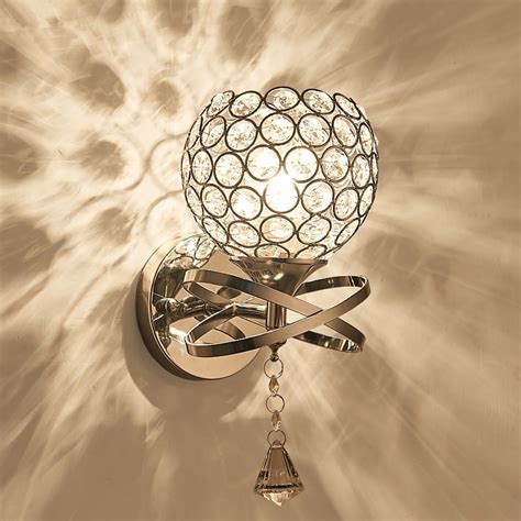 Modern Round Led Wall Light Crystal Bedroom Sconces Lamp For Room