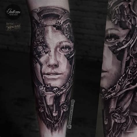 Awesome Biomechanical Cyborg Black And Grey Piece Done Recently By