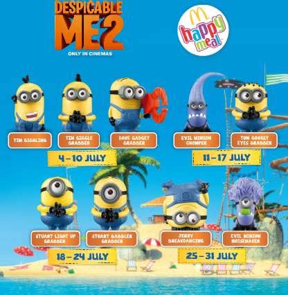 I'm going to get a happy meal now if minions coming here! McDonald's Happy Meal: FREE Despicable Me 2 Minion Toys ...
