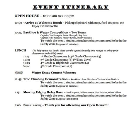 event itinerary templates notes designs