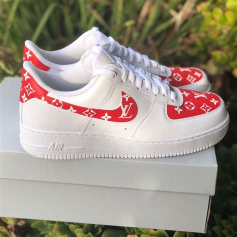 🔴 Full Red Lv Custom Af1s 🔴 White Nike Shoes Girls Shoes Louis