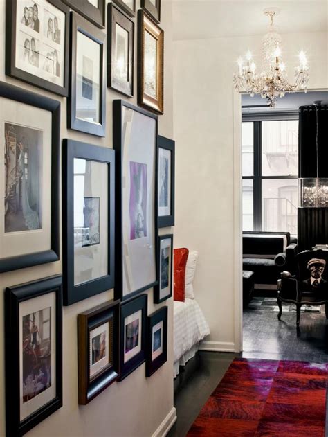 Photo Filled New York Apartment Hallway Dark Interior Design New