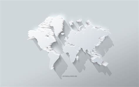 Download Wallpapers World Map 4k Gray Background White 3d World Map