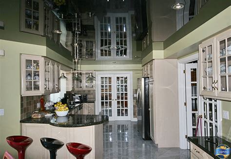 Black Stretched Ceiling Visually Doubles Kitchen - Modern - Kitchen