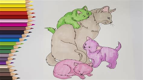💙 ️💛 Deseneaza O Pisica Cu Pisoi Cum Sa Desenezi Animale Domestice