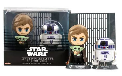 New The Mandalorian Luke Skywalker R2 D2 And Grogu Bobble Head Toy Set
