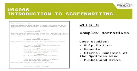 U64006 Introduction To Screenwriting Week 8 Complex Narratives Case