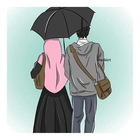 29 Gambar Kartun Muslimah Couple Romantis Terpisah Keren Ashabul K H
