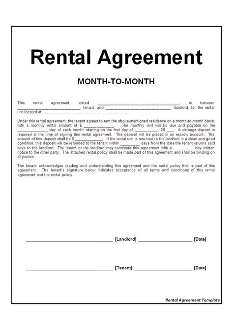 Month to Month Rental Agreement Form FREE Download | Rental agreement