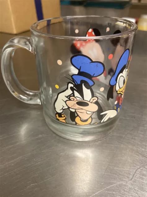 Disney Mickey Minnie Mouse Donald Duck Goofy Clear Glass Parade Mug Usa