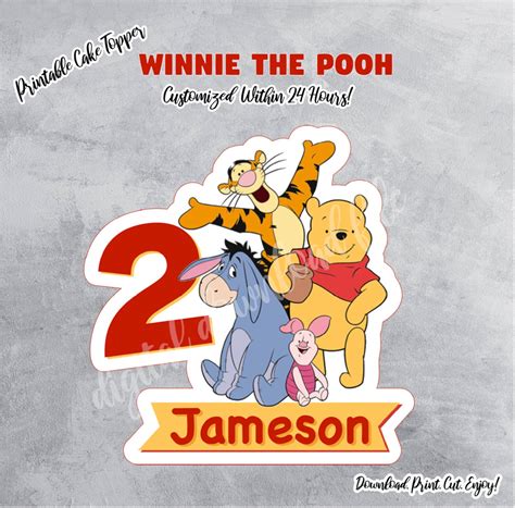 Winnie the Pooh Cake Topper Digital Download Pooh Bear Cake | Etsy