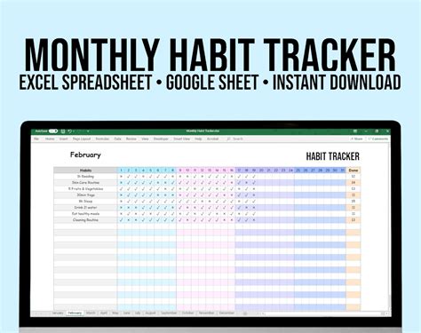 Monthly Habit Tracker Excel Spreadsheet Google Sheets Excel Etsy