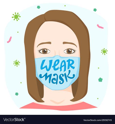 Wear Mask Lettering Worried Woman Wearing Medical Vector Image
