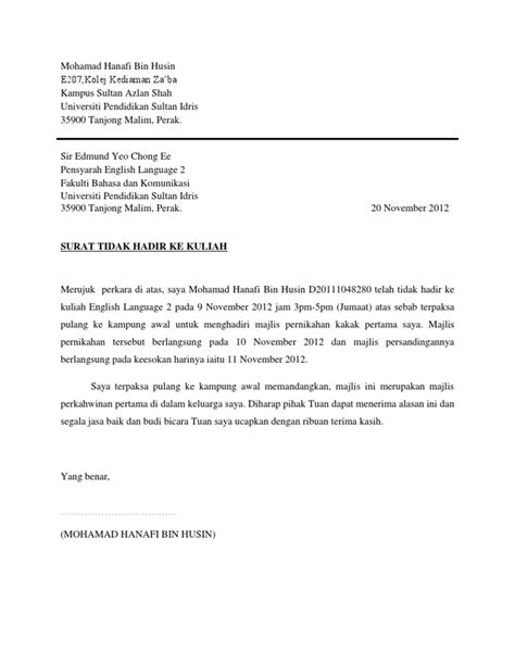 Contoh Format Surat Rasmi Uitm Tidak Hadir Ke Kelas