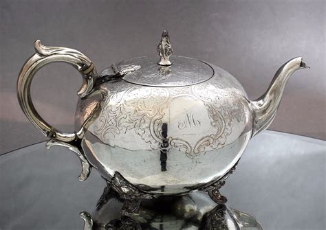 Antique Old Sheffield Silver Plate Engraved Round Teapot Ornate Carved
