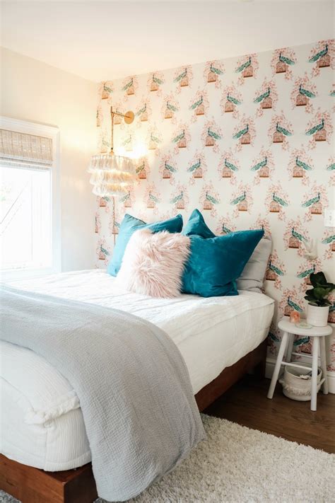 Small Girls Bedroom Makeover With Wallpaper Accent Wall Nesting With Grace