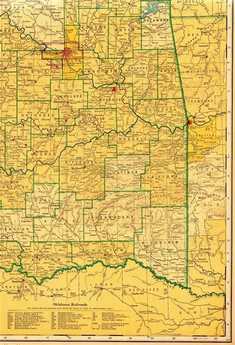 1943 Vintage Oklahoma State Map Railroads Antique Map Of Oklahoma Rare