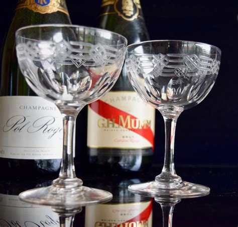 4 French Crystal Champagne Glasses Art Deco C 1930 564992 Uk