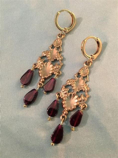 Small GARNETS Chandelier 16k Gold Earrings Victorian Pair Of