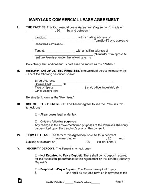 Free Maryland Commercial Lease Agreement Template - PDF | Word – eForms