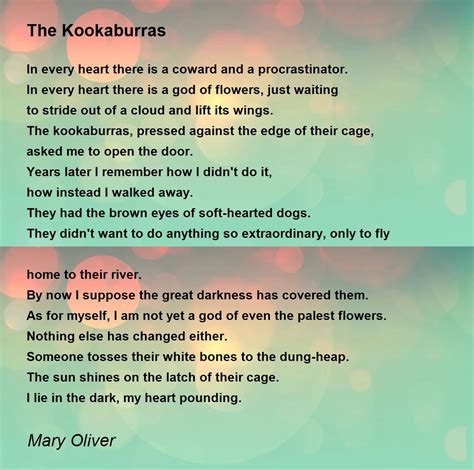 The Kookaburras Poem By Mary Oliver Poem Hunter