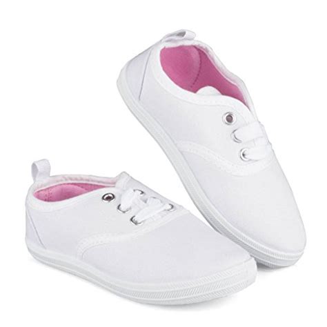 Sbk207 White Y13 Girls Canvas Sneakers Lace Up Tennis Shoes Youth