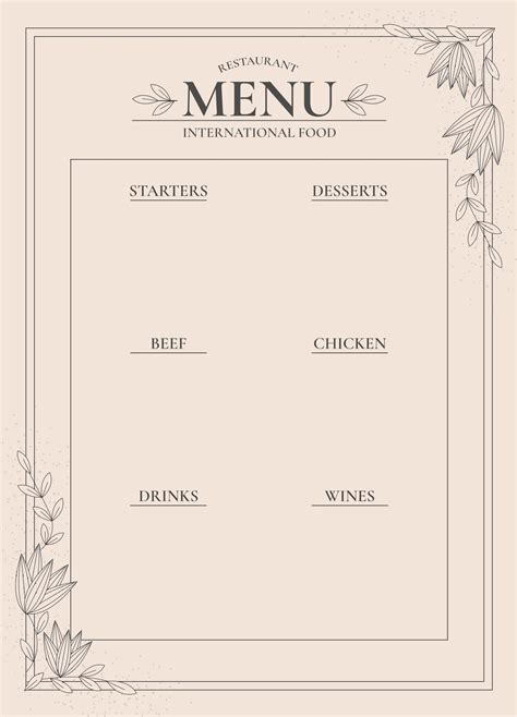 Printable Blank Restaurant Menus Printablee Menu Restaurant