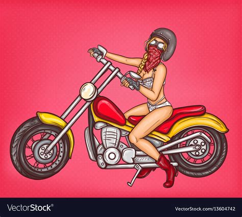 Pop Art Sexy Biker Girl Sitting Royalty Free Vector Image