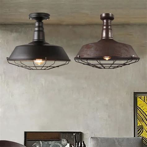 Vintage Industrial Wrought Iron Semi Flush Mount Ceiling Light Cage Pendant Lamp Picclick