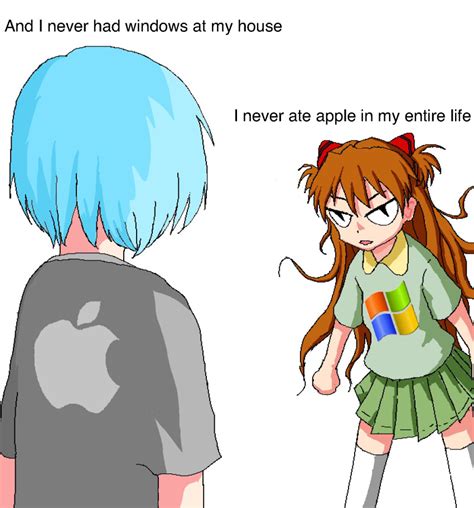 Safebooru 2girls Aiu404l Apple Inc Ayanami Rei Blue Hair Clenched Hand Collared Shirt English