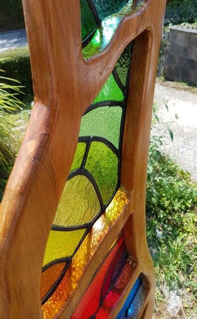 Aqua Stained Lead Glass Wood Garden Sculptures