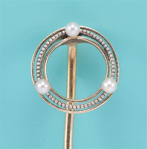 Stick Pin Stickpin Gold Platinum Pearls Antique Vintage 14 Kt