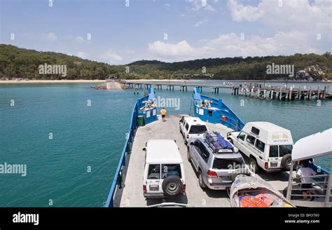 The Car Ferry Across To Fraser Island Queensland Australia Stock